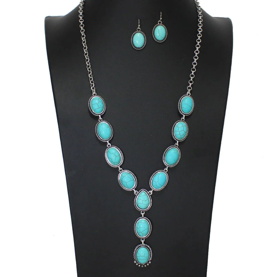 WESTERN TURQUOISE STONE Y-SHAPE NECKLACE