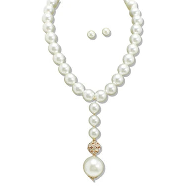 FIREBALL RHINESTONE ACCENT PEARL DROP NECKLACE
