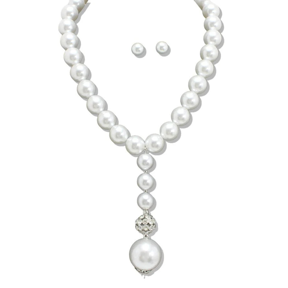 FIREBALL RHINESTONE ACCENT PEARL DROP NECKLACE