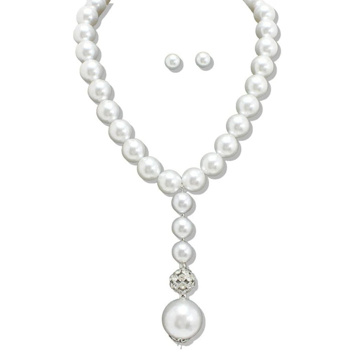 FIREBALL RHINESTONE ACCENT PEARL DROP NECKLACE