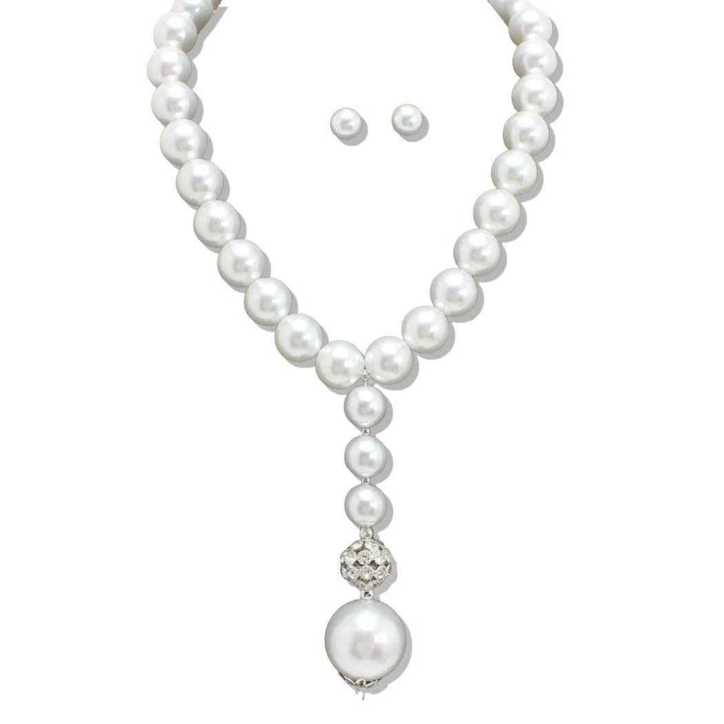 FIREBALL RHINESTONE ACCENT PEARL DROP NECKLACE