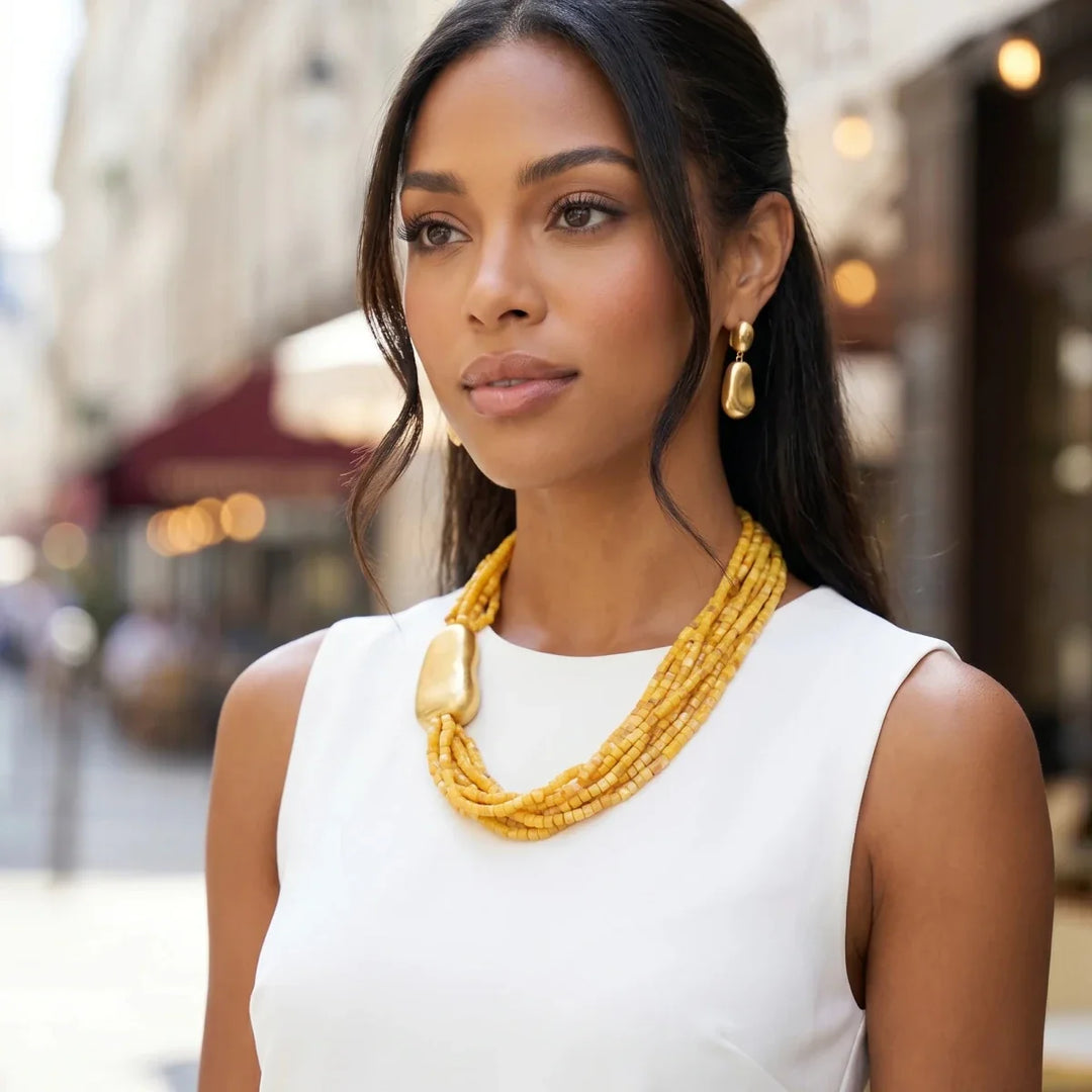 MULTI STRAND CUBE BEAD STATEMENT NECKLACE