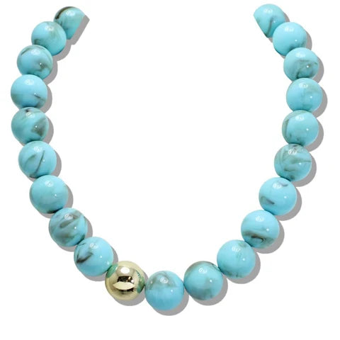 CHUNKY MARBLE BEADED NECKLACE WITH GOLD ACCENT