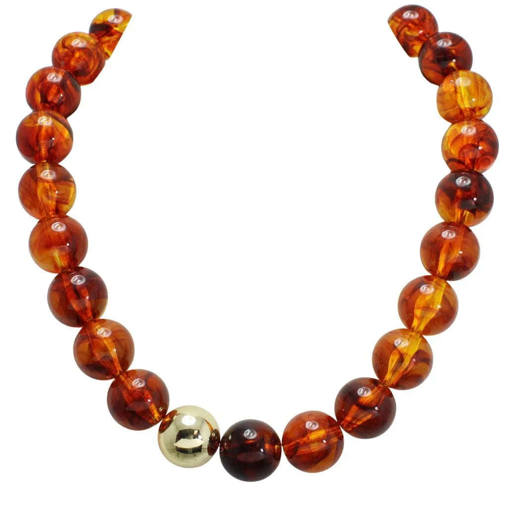 CHUNKY MARBLE BEADED NECKLACE WITH GOLD ACCENT