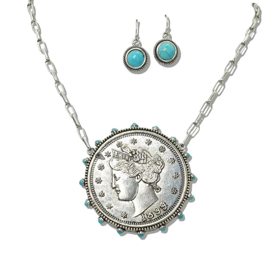 WESTERN STYLE TURQUOISE COIN NECKLACE