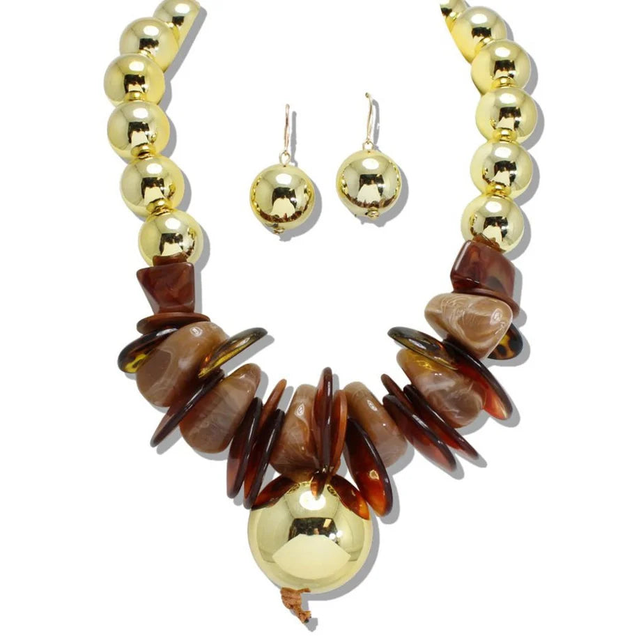 BOLD ACETATE AND GOLD TONE ORB TOGGLE STATEMENT NECKLACE