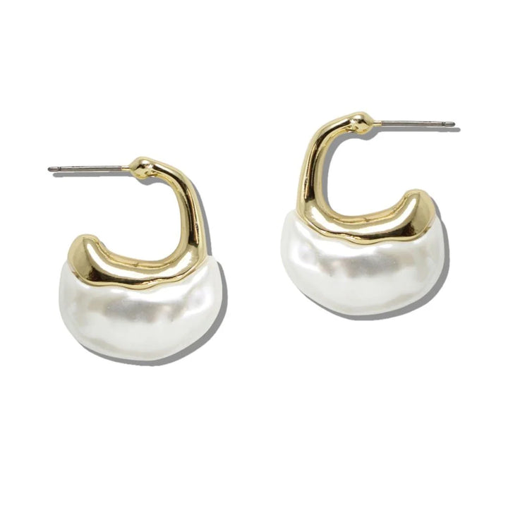 FRESHWATER PEARL C SHAPE HOOP EARRINGS