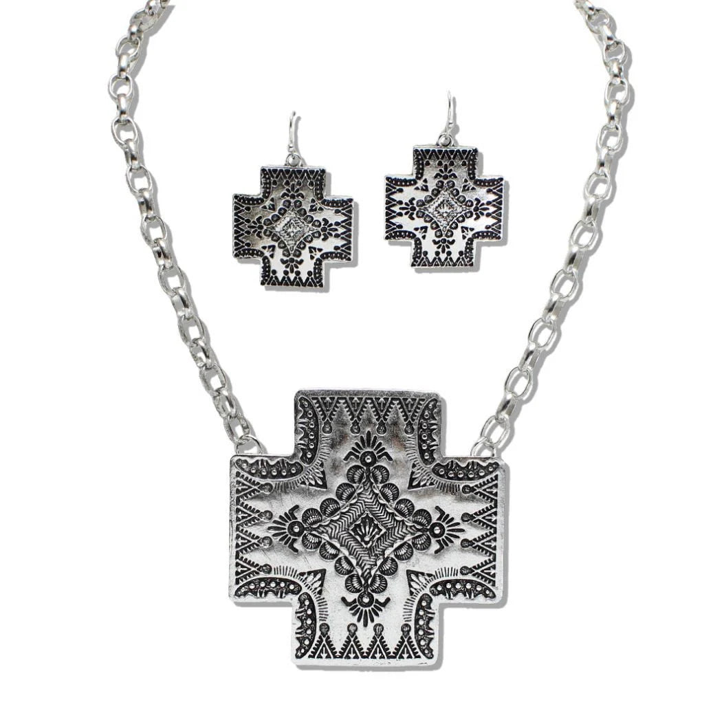 WESTERN STAMPED CROSS PENDANT NECKLACE