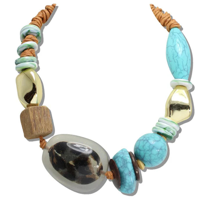 BOLD LEOPARD ACCENT MIXED ELEMENT BEAD NECKLACE