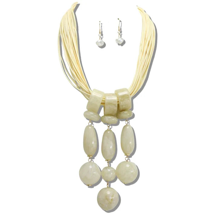 MARBLED RESIN PEBBLE TIERED STATEMENT NECKLACE