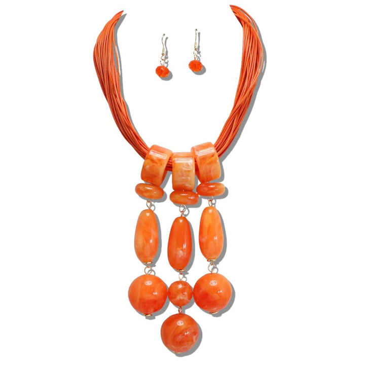 MARBLED RESIN PEBBLE TIERED STATEMENT NECKLACE