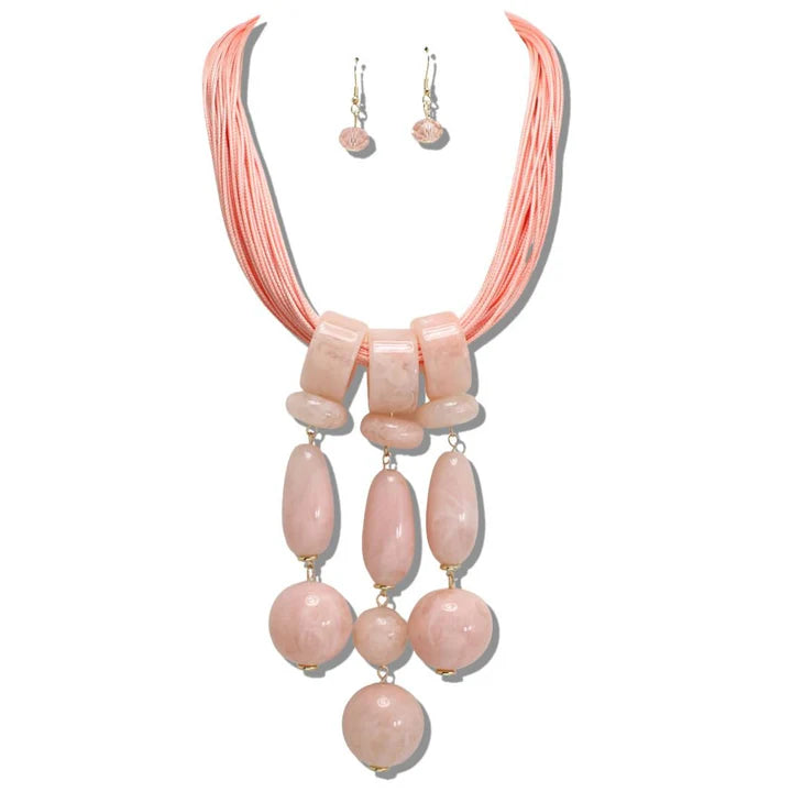 MARBLED RESIN PEBBLE TIERED STATEMENT NECKLACE