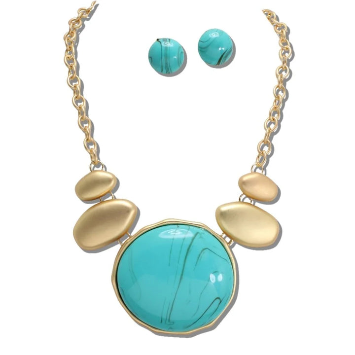 MARBLED STONE PEBBLE STATEMENT NECKLACE
