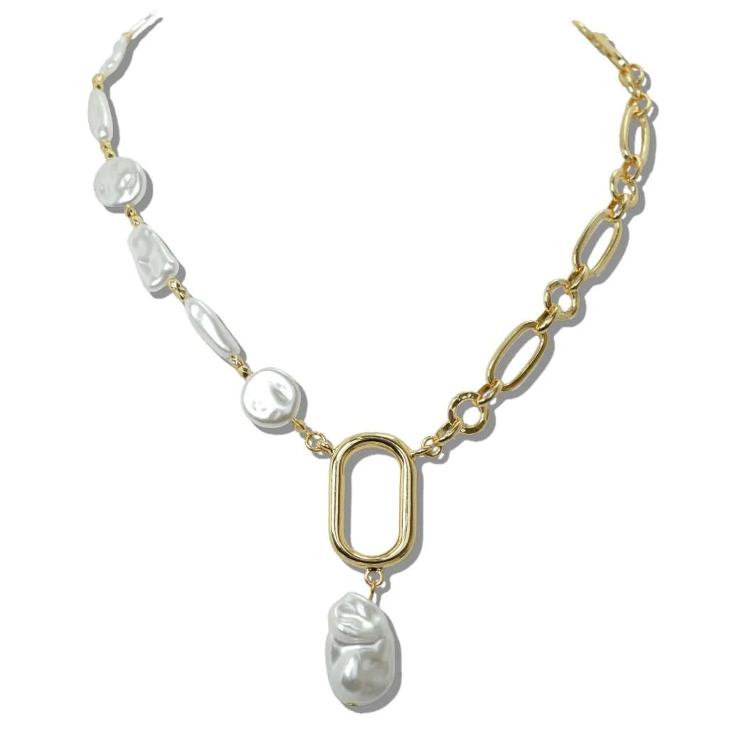BAROQUE PEARL ASYMMETRICAL LINK NECKLACE