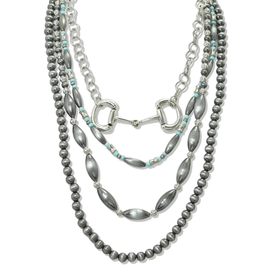 WESTERN HORSEBIT TURQUOISE ACCENT MULTI STRAND LAYERED NAVAJO BEAD NECKLACE