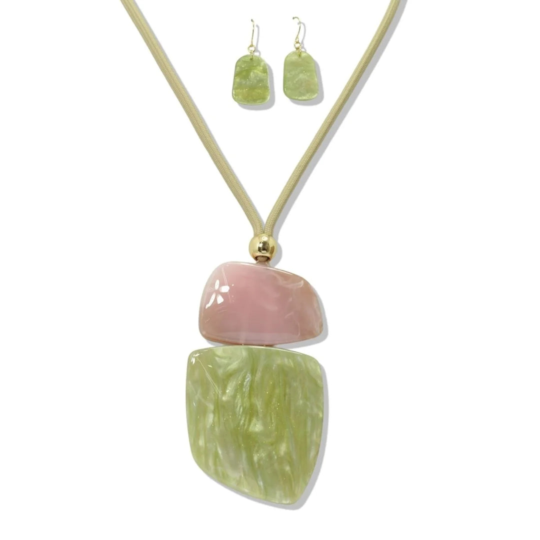 SORORITY CELLULOID ACETATE GEOMETRIC PENDANT LONG ADJUSTABLE NECKLACE