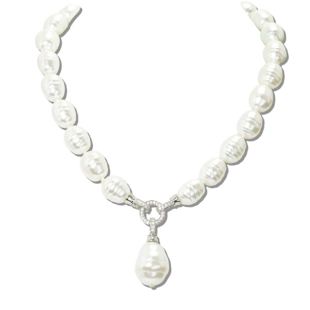 BAROQUE PEARL CRYSTAL PAVE RING PENDANT NECKLACE