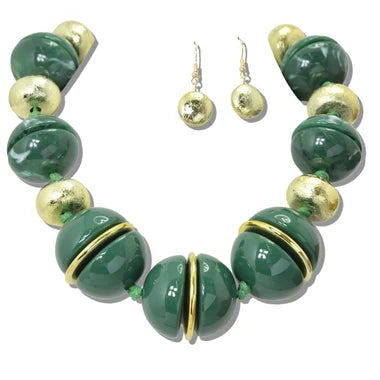 CHUNKY MIXED MEDIA PATTERNED BEAD STATEMENT NECKLACE