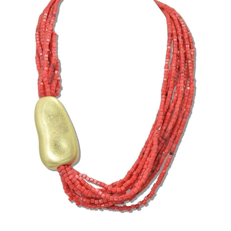MULTI STRAND CUBE BEAD STATEMENT NECKLACE