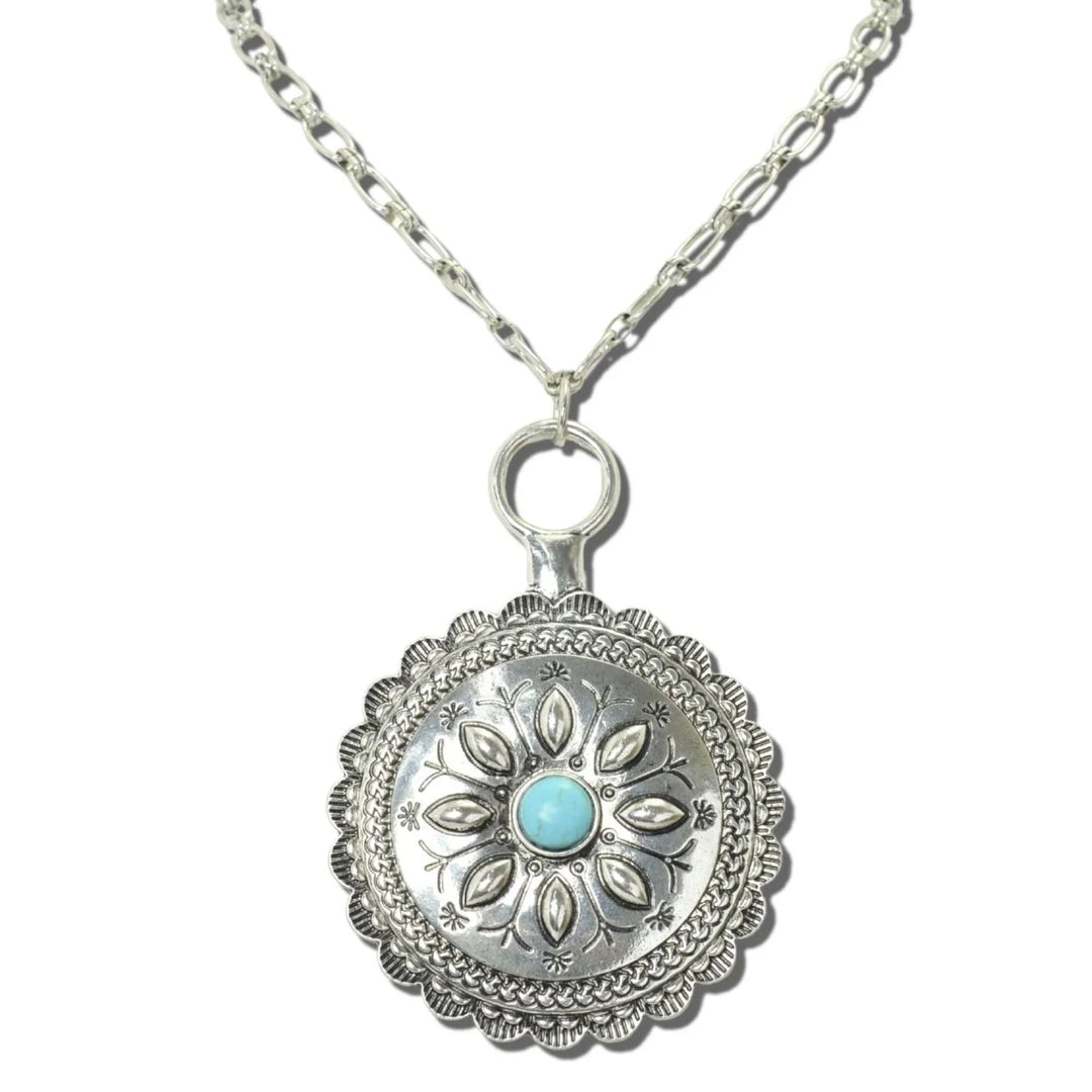 WESTERN ARTISAN FLORAL LARGE MEDALLION PENDANT NECKLACE, 113160