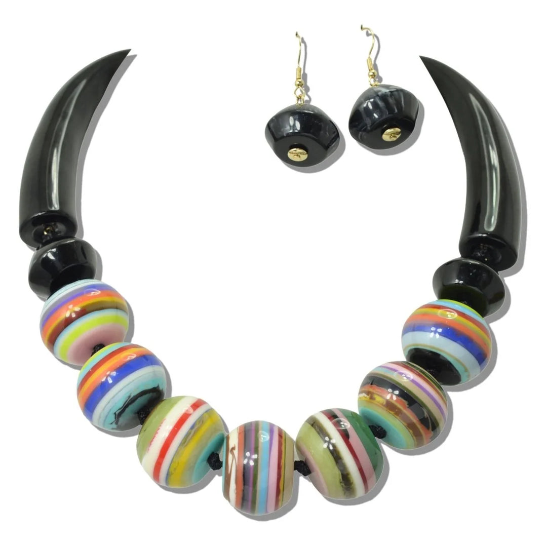 MULTI COLOR STRIPED BALL STATEMENT NECKLACE