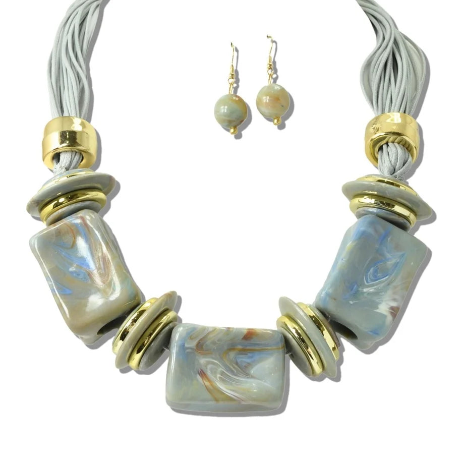 CHUNKY MARBLED BLOCK STATEMENT COLLAR NECKLACE