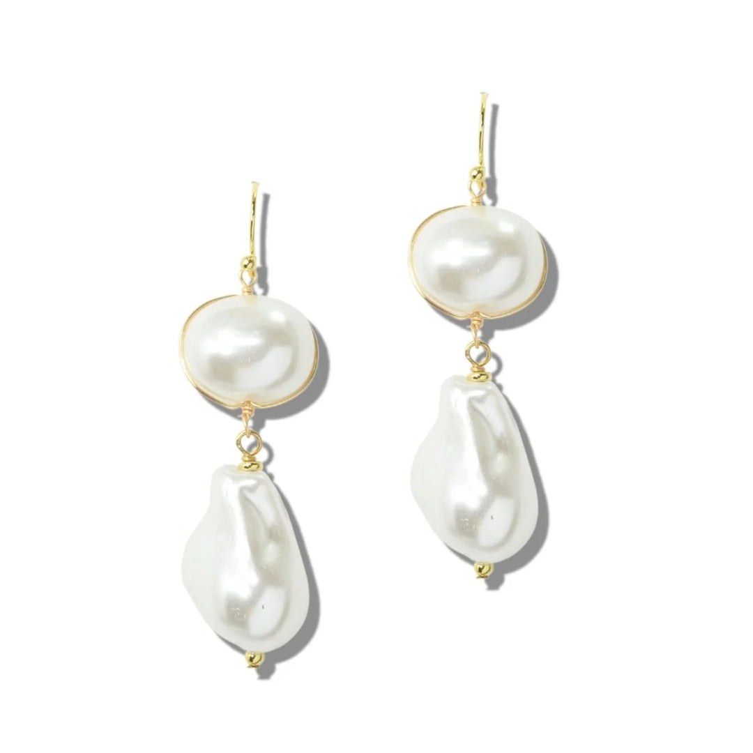 TWO TIER BAROQUE PEARL DROP EARRINGS