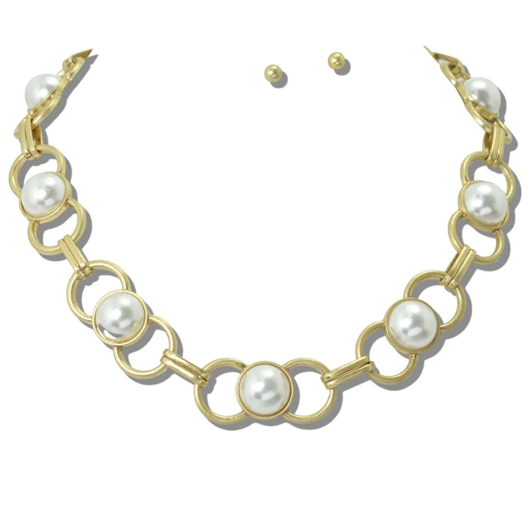 WATER RESISTANT ROUND PEARL AND TORTOISE LINK NECKLACE
