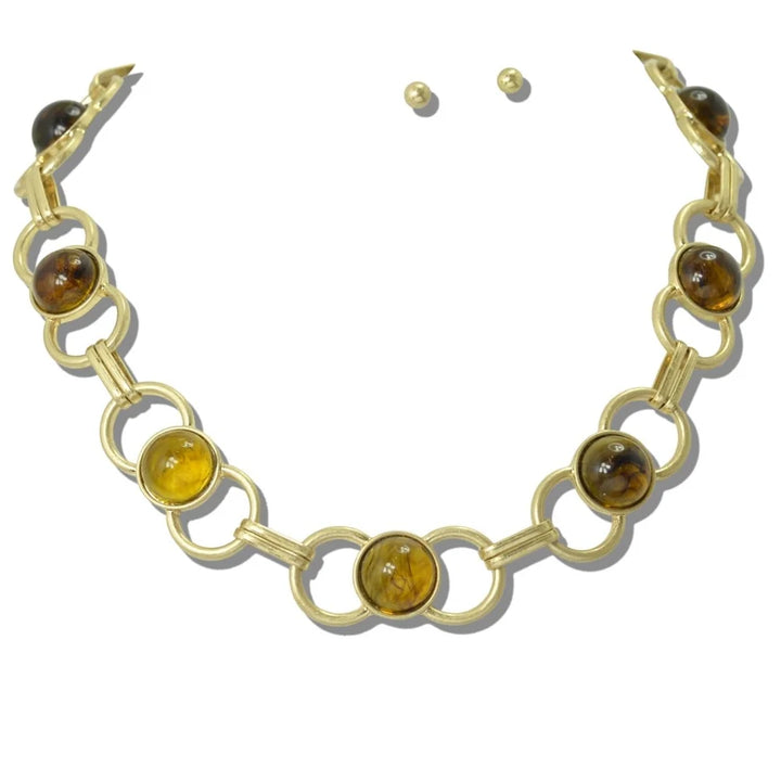 WATER RESISTANT ROUND PEARL AND TORTOISE LINK NECKLACE