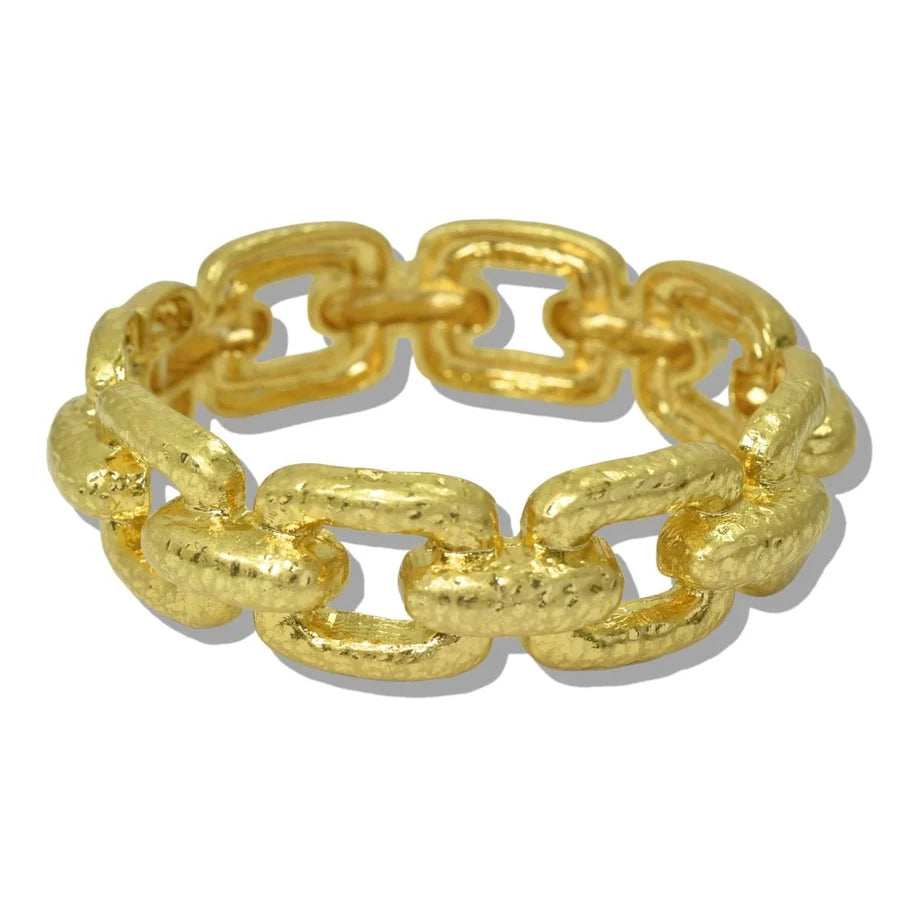 24K GOLD TONE WATER RESISTANT HAMMERED LINK STRETCH BRACELET