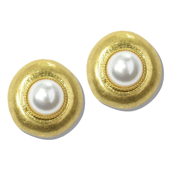 24K GOLD TONE WATER-RESISTANT OVERSIZED PEARL BUTTON STUD EARRINGS