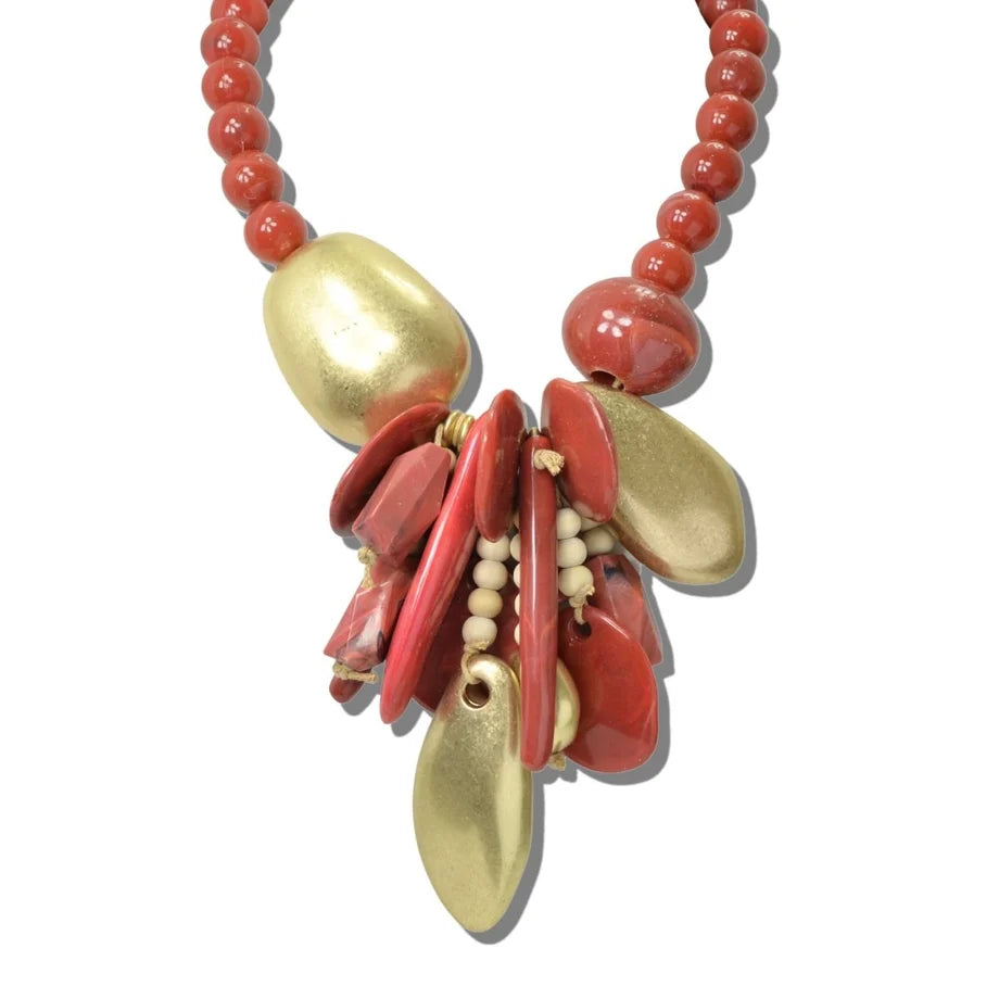 ARTISAN MIXED MEDIA RESIN CHARM CLUSTER STATEMENT NECKLACE