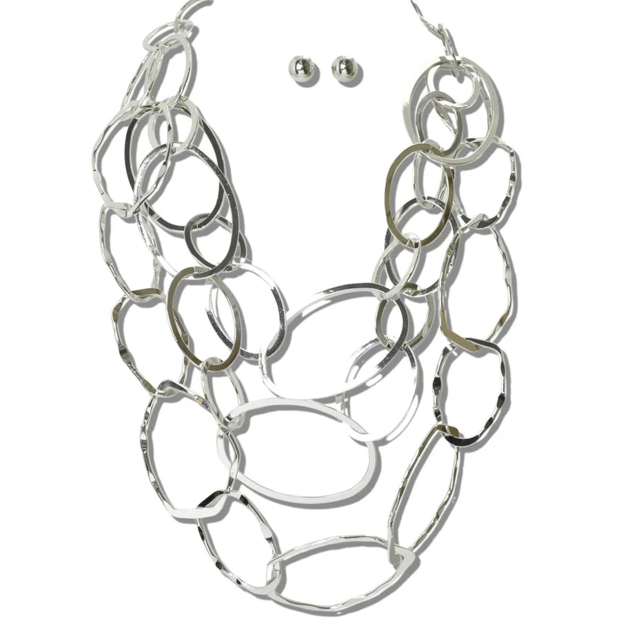 CASCADING OPENWORK OVAL LINK BIB NECKLACE