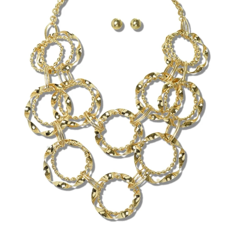 INTERLOCKING TWISTED CIRCLE BIB NECKLACE