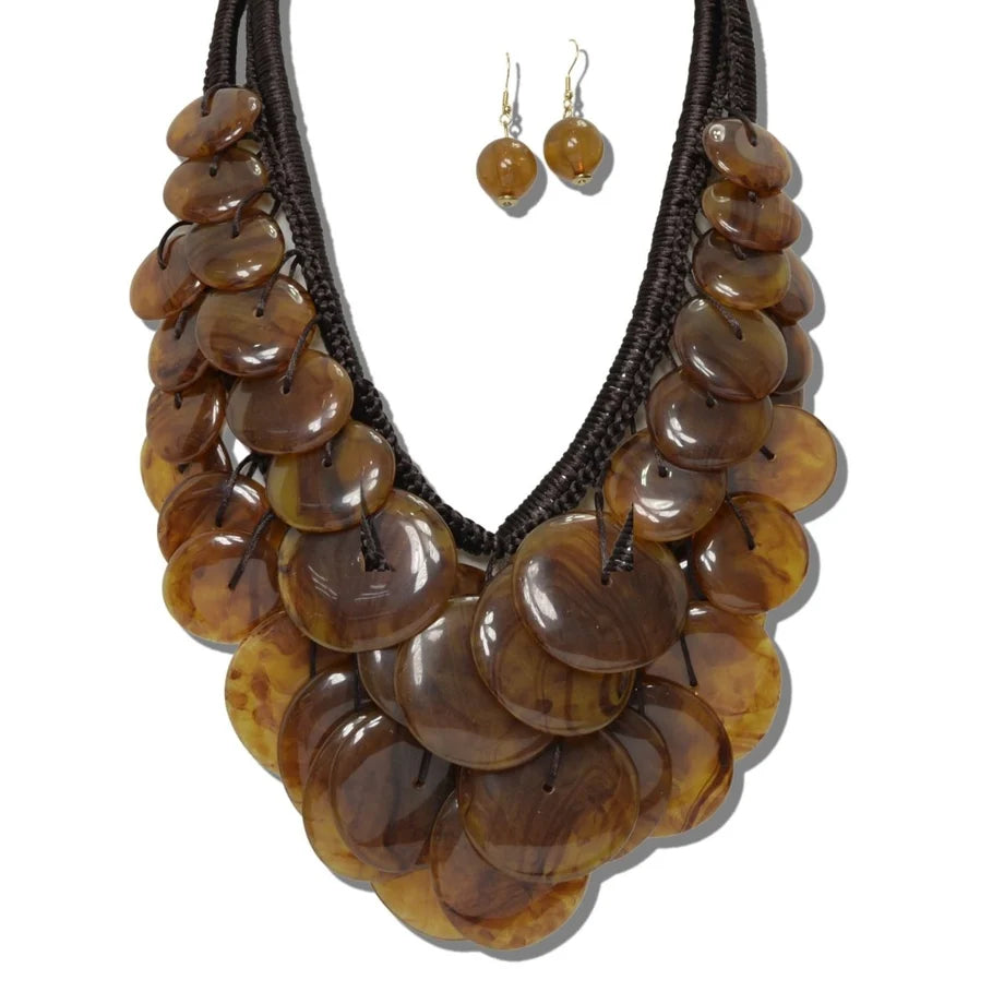 CASCADING MARBLED RESIN DISC BIB NECKLACE