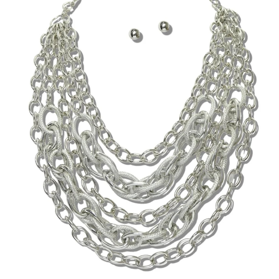 MULTI STRAND TEXTURED LINK CHAIN STATEMENT BIB NECKLAC
