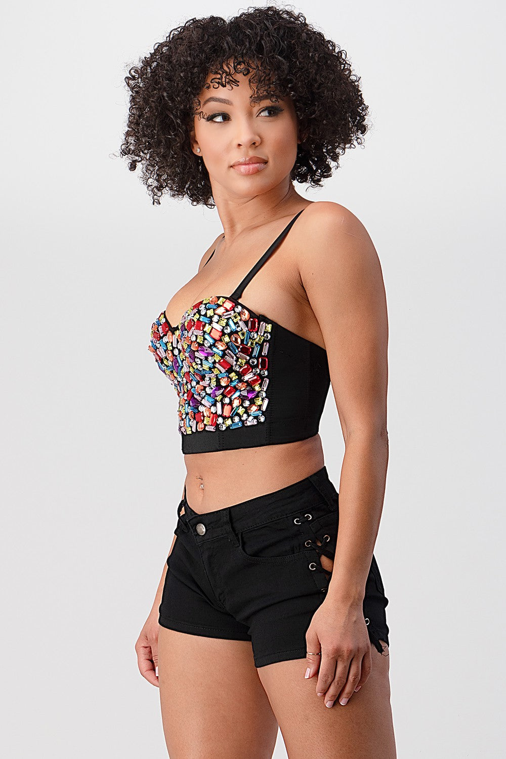 Multi-colored Stone Crop Bustier Top