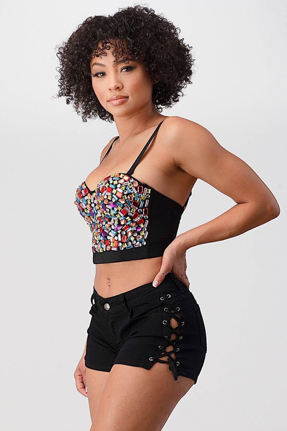 Multi-colored Stone Crop Bustier Top