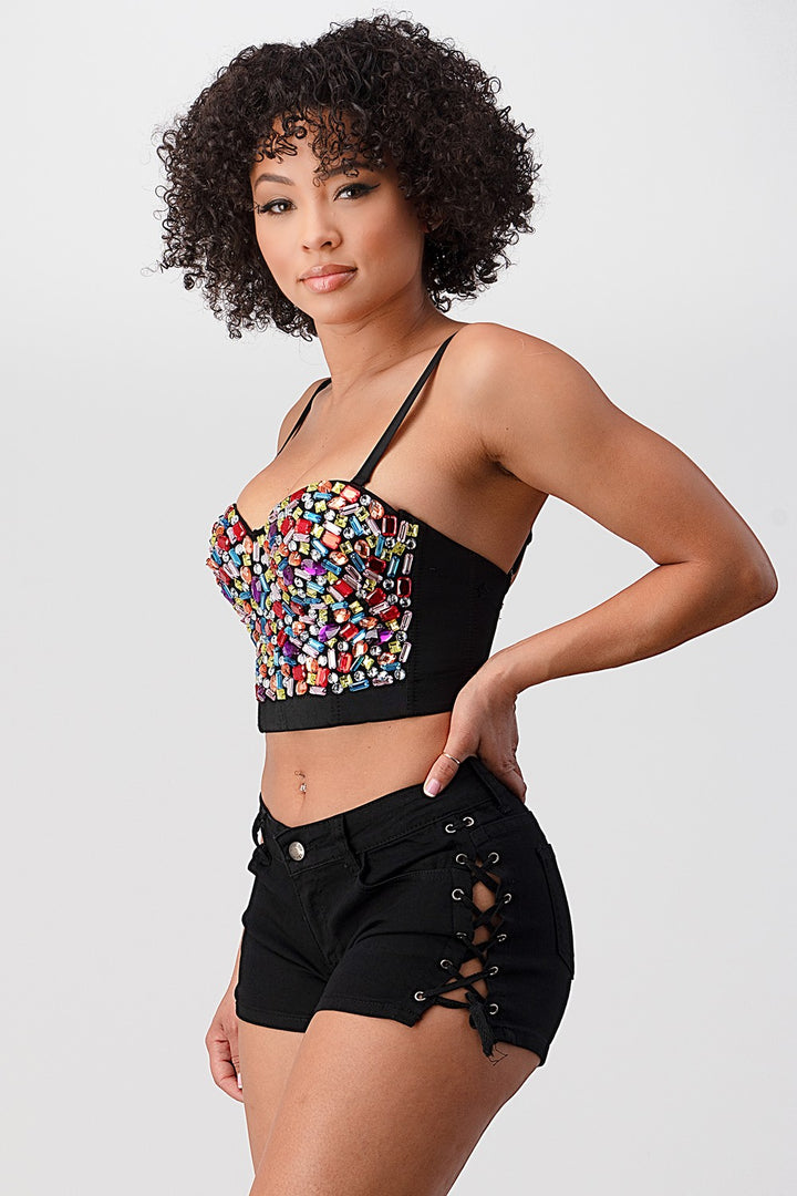 Multi-colored Stone Crop Bustier Top