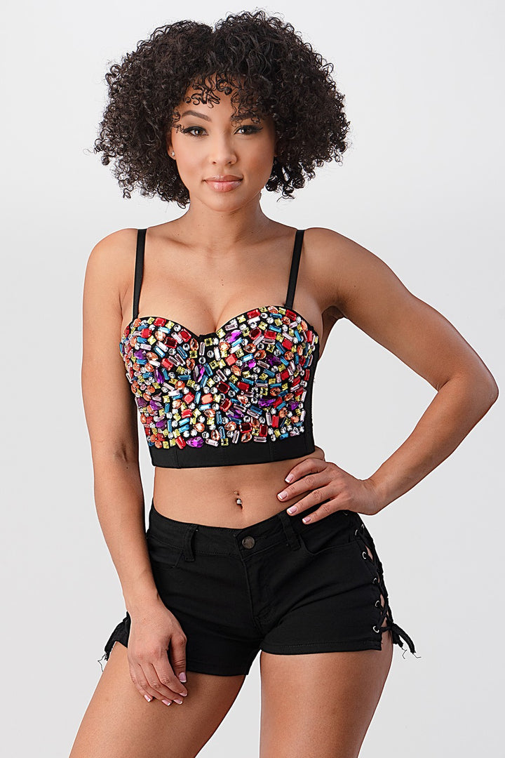 Multi-colored Stone Crop Bustier Top