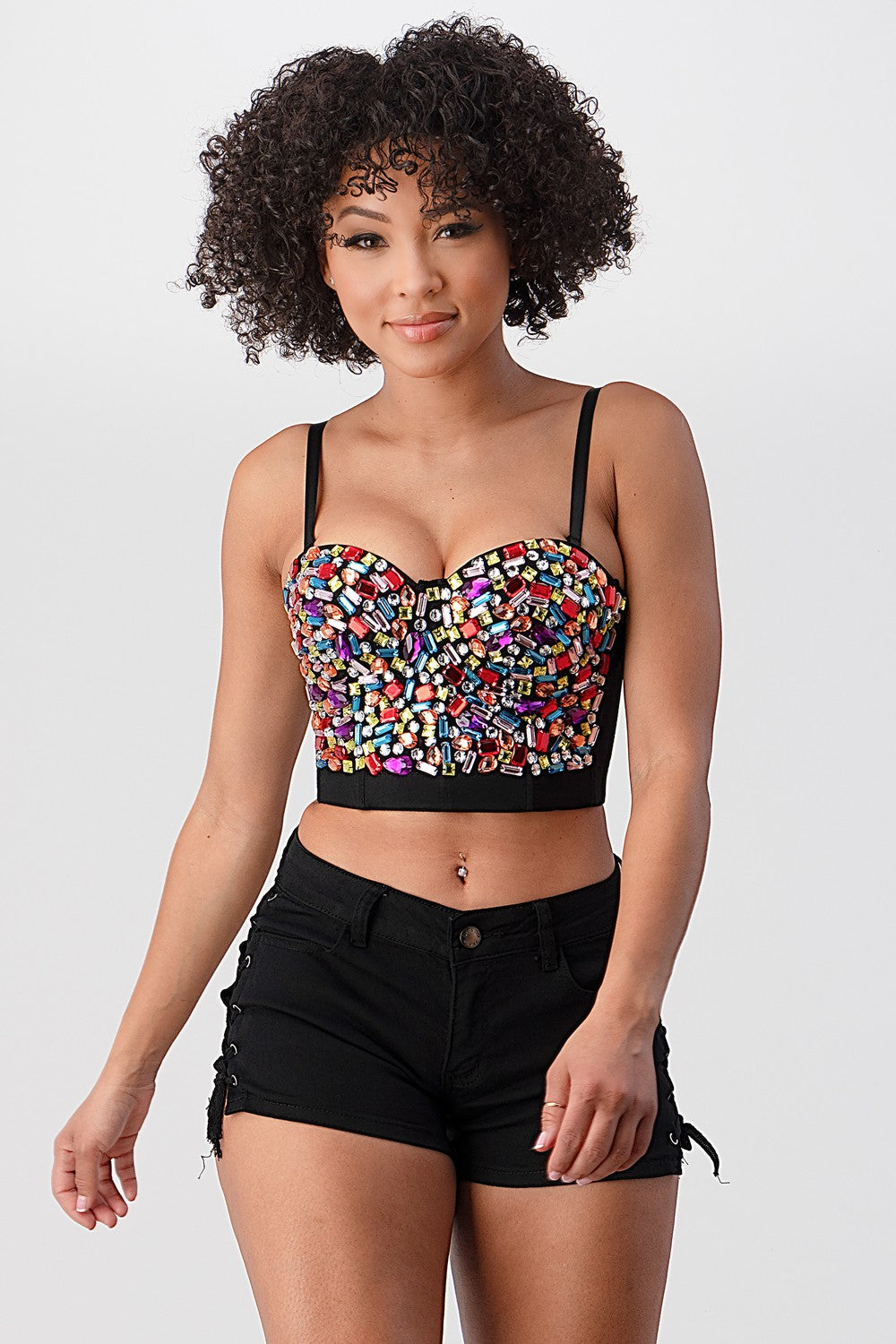 Multi-colored Stone Crop Bustier Top