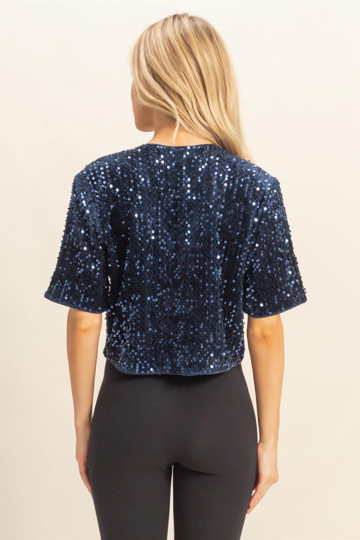 Tie Detail Sequined Crop Top