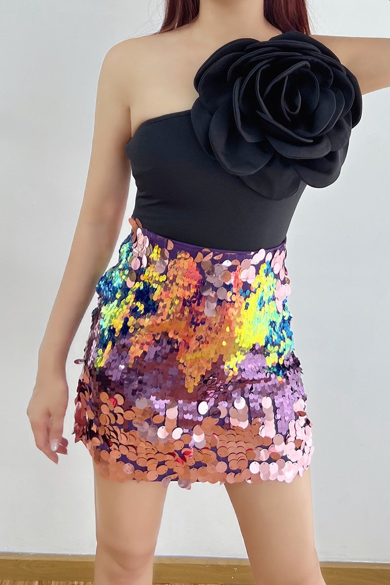Bodysuit 3D Floral Asymmetric
