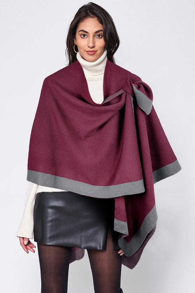 Shoulder Strap Bordered Ruana Poncho