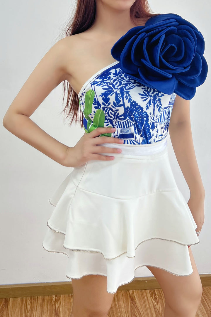 Bodysuit 3D Floral Asymmetric Printed