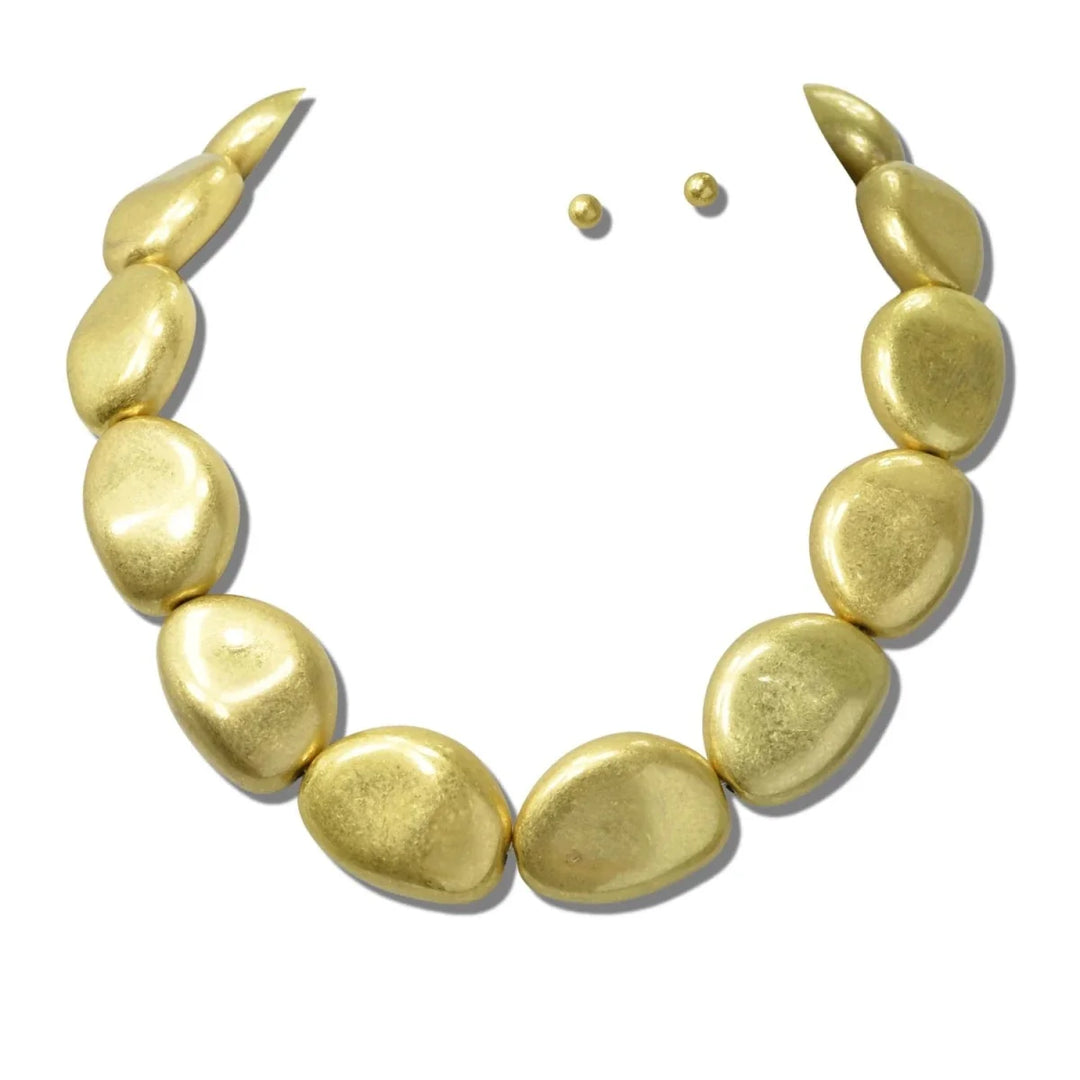 24K GOLD TONE ORGANIC NUGGET BEAD STATEMENT NECKLACE