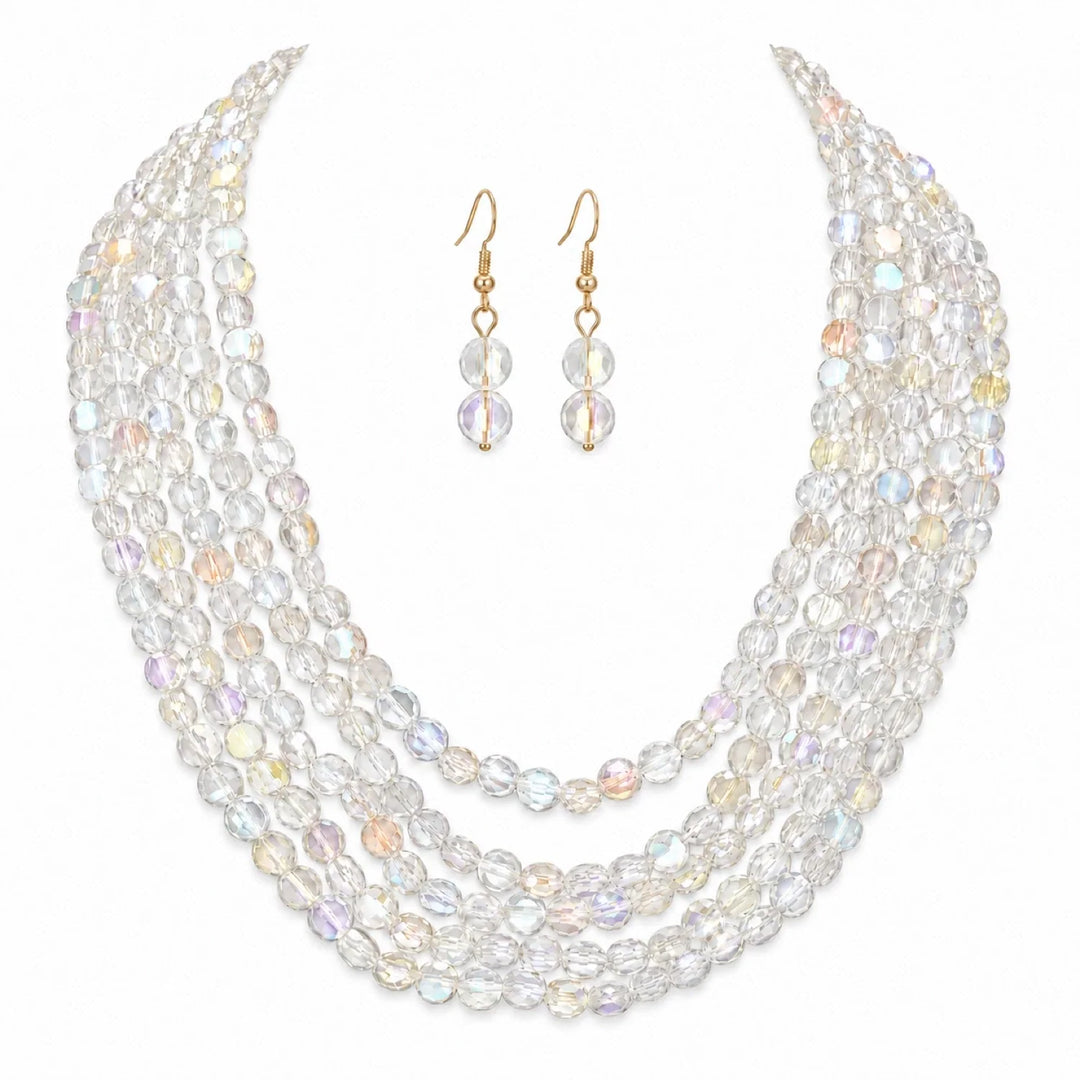 IRIDESCENT GLASS BEAD MULTI STRAND NECKLACE SET