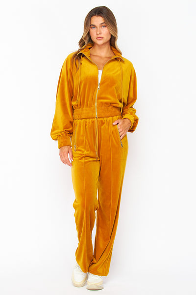 Velour Funnel Neck Jacket Zip Up Pants Set