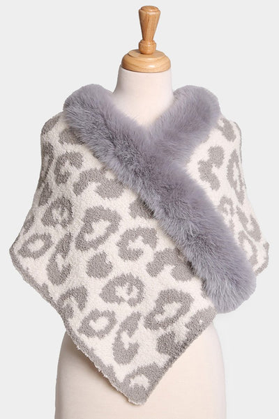 Faux Fur Pointed Leopard Patterned Shawl