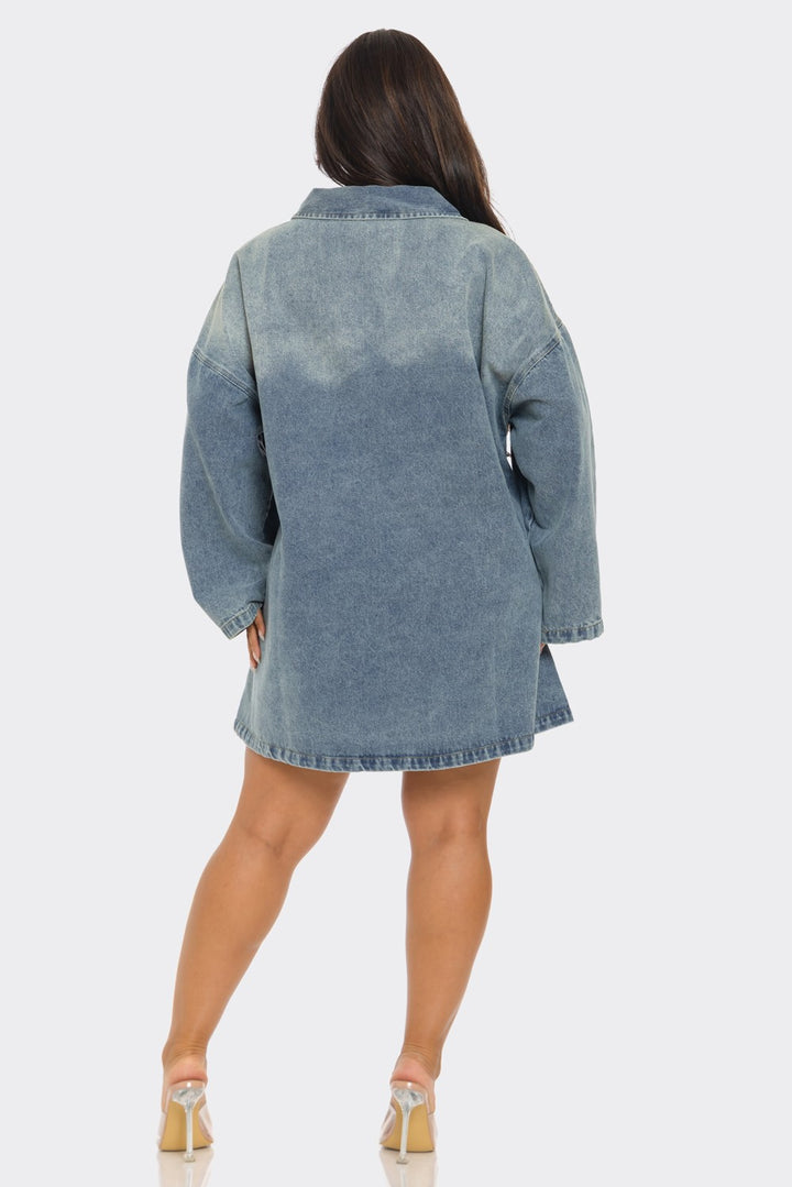 Front Zipper Denim Mini Dress